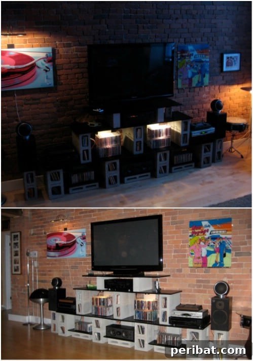 Unblock Your Creativity: DIY Projects with Concrete Blocks for Every Room 14 Entertainment Center - 17 Creative Ways to Use Concrete Blocks in Your Home