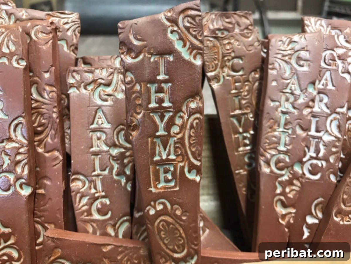 Pottery pieces with herb names