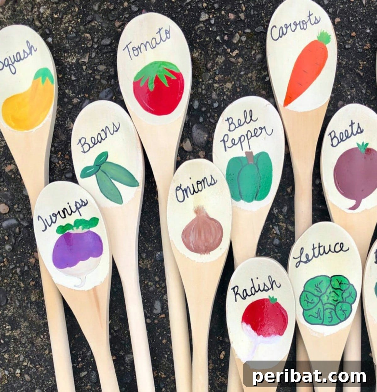 Wooden spoons painted with garden names