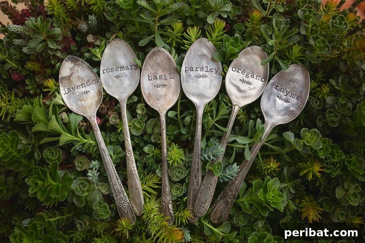 Spoon garden markers on plants