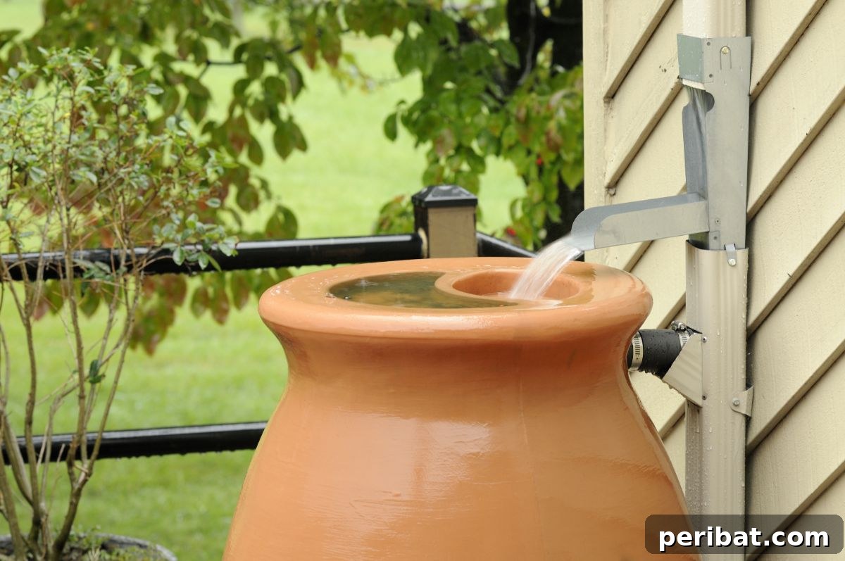barrel being filled with rain water 