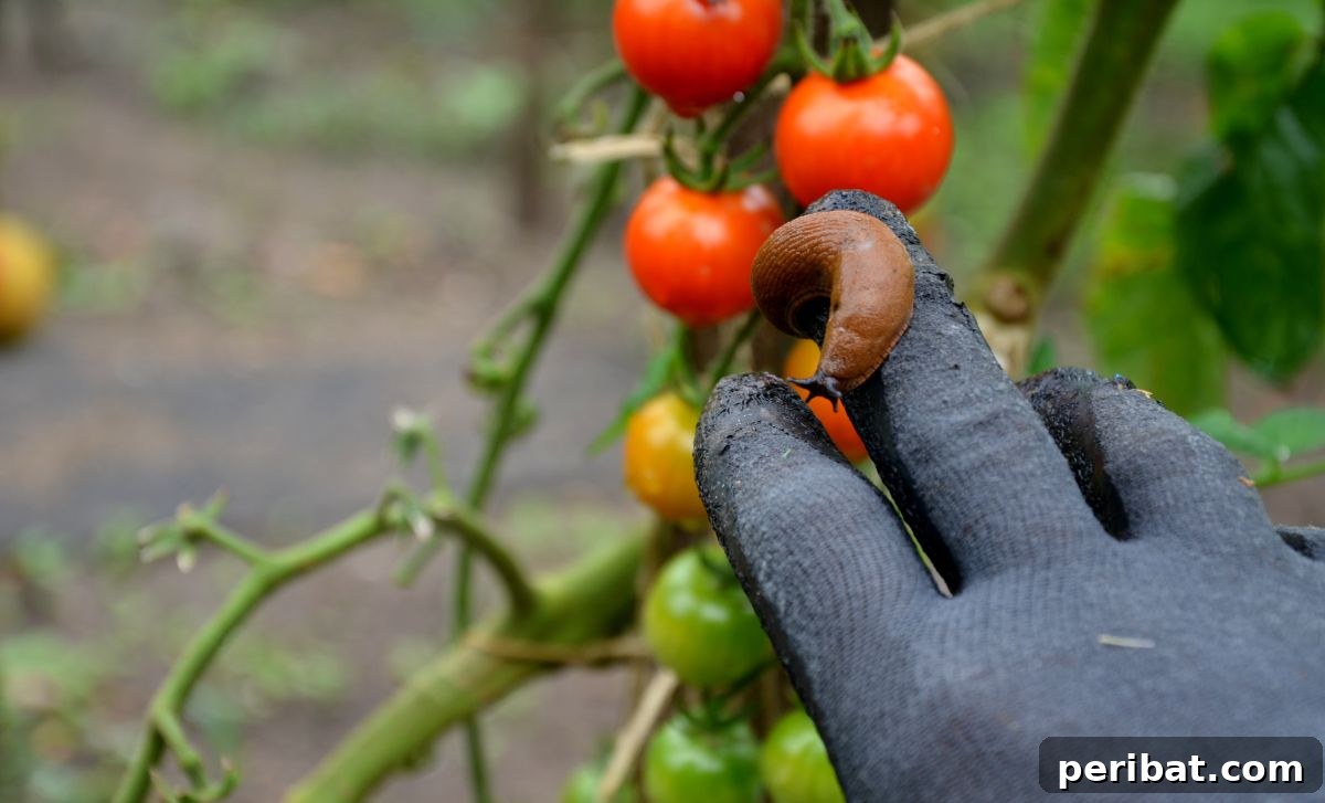 8 Ingenious Strategies to Protect Your Garden from Slugs 8 slug from a tomato plant crawling in the hand of person