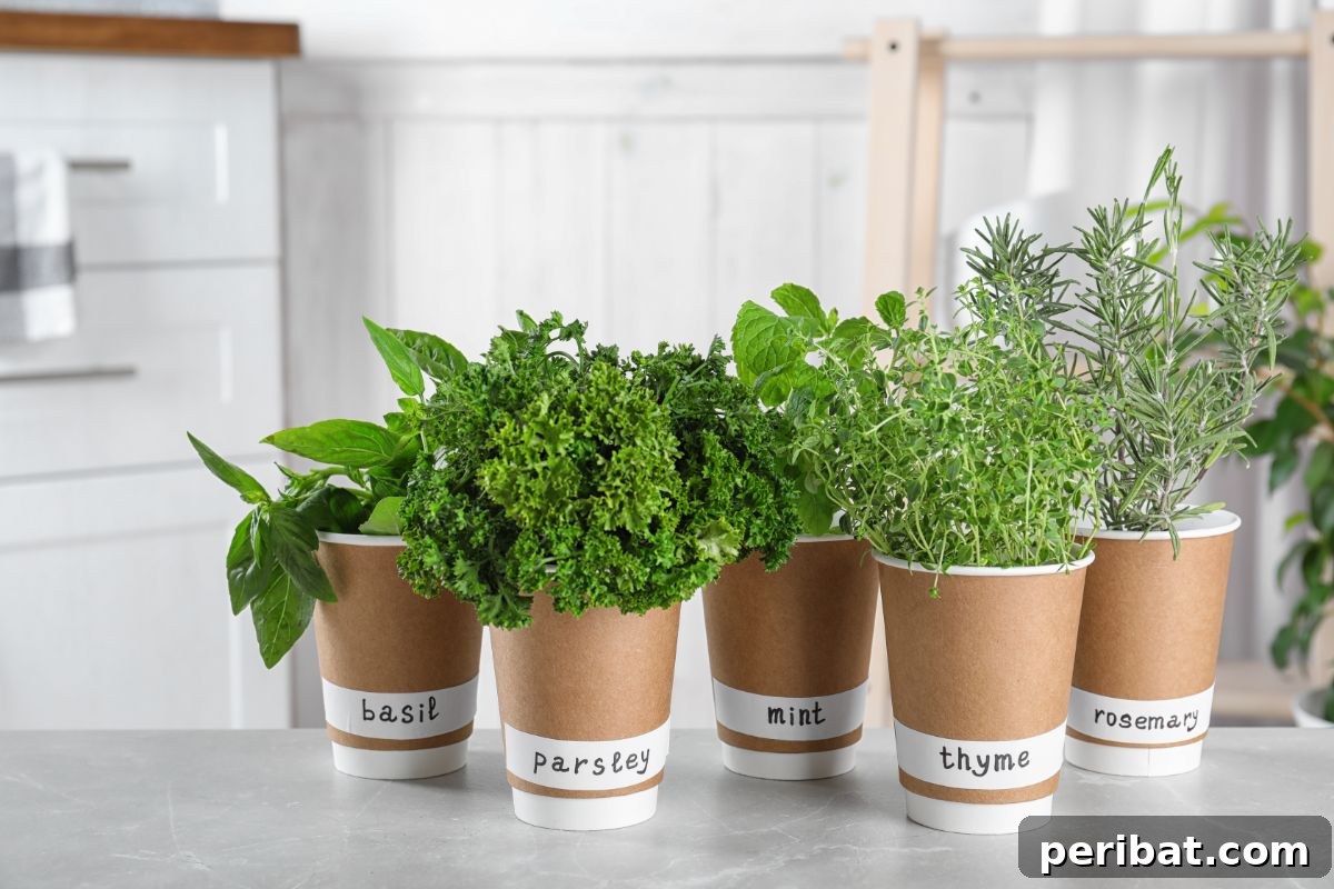 18 Vegetables to Kickstart Your Garden Indoors 19 herbs in a pot with labels, basil, parsley, rosemary, thyme