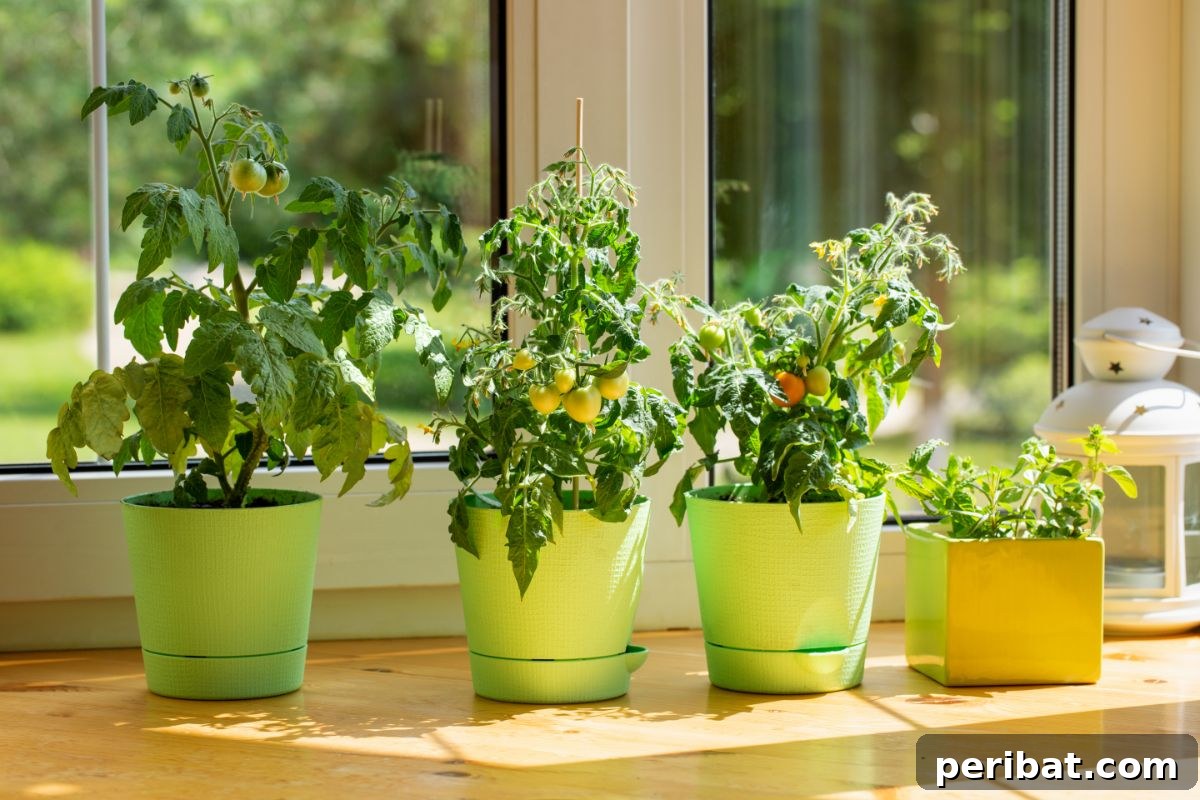 18 Vegetables to Kickstart Your Garden Indoors 3 growing tomato plants in a green pot