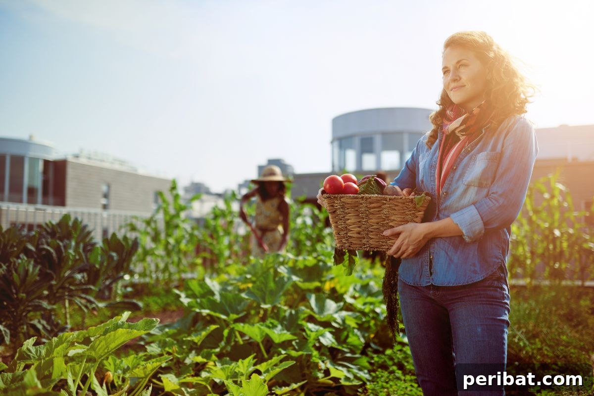 Cultivating Your Urban Oasis: 20 Expert Tips for City Gardeners 10 lady carrying vegetables in a basket harvested from a community garden