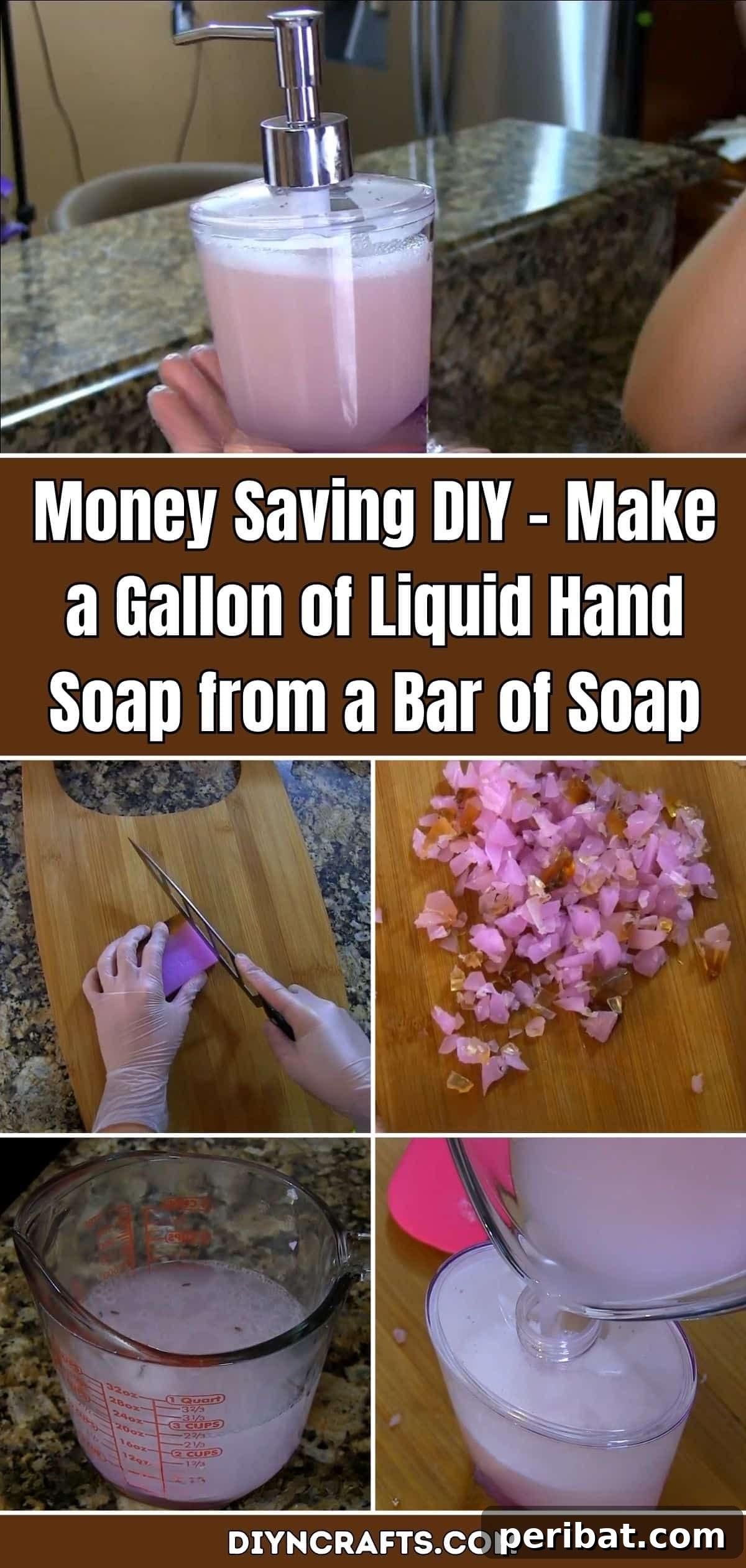Stretch Your Bar Soap Into a Gallon of Liquid Wash Save Money 2 Money Saving DIY – Make a Gallon of Liquid Hand Soap from a Bar of Soap pinterest image