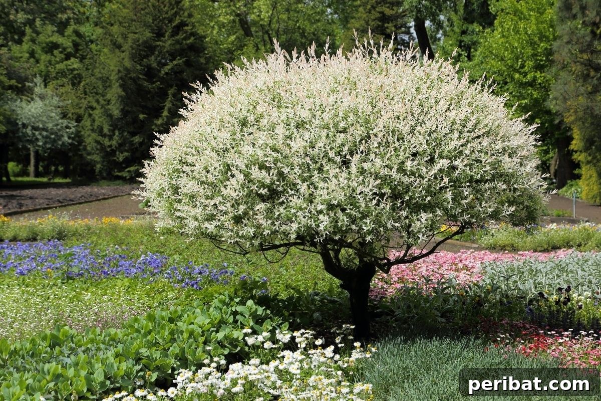 The 25 Best Plants for Hardwood Cuttings Propagation 15 A small Willow tree in a garden of flowers