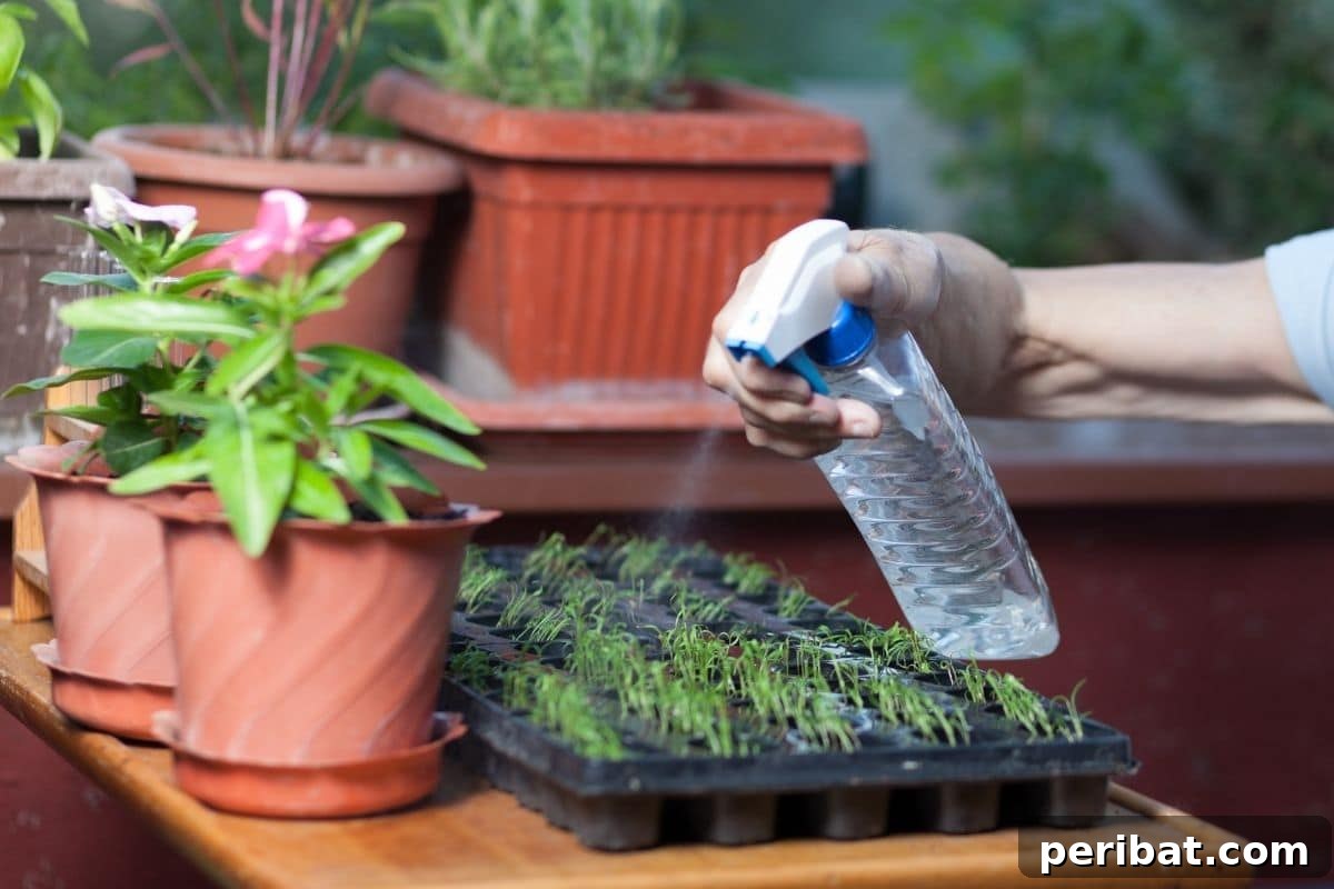 11 Proven Methods to Fix and Prevent Leggy Seedlings 12 spraying water in a seedling