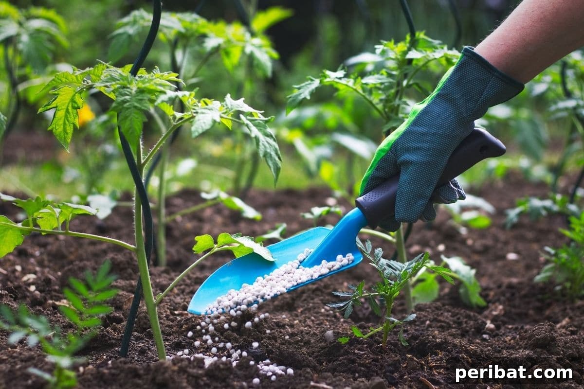 Yellow Tomato Leaves? 15 Simple Solutions & What Causes Them 10 adding fertilizer with a shovel on tomato plant