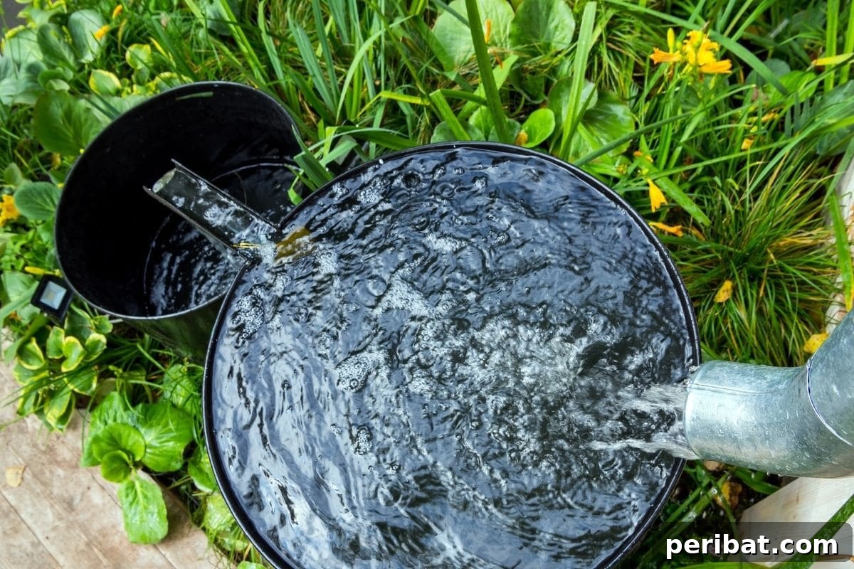 5 Easy Steps to Build a Rain Barrel for Your Garden 13 two barrel with water flowing