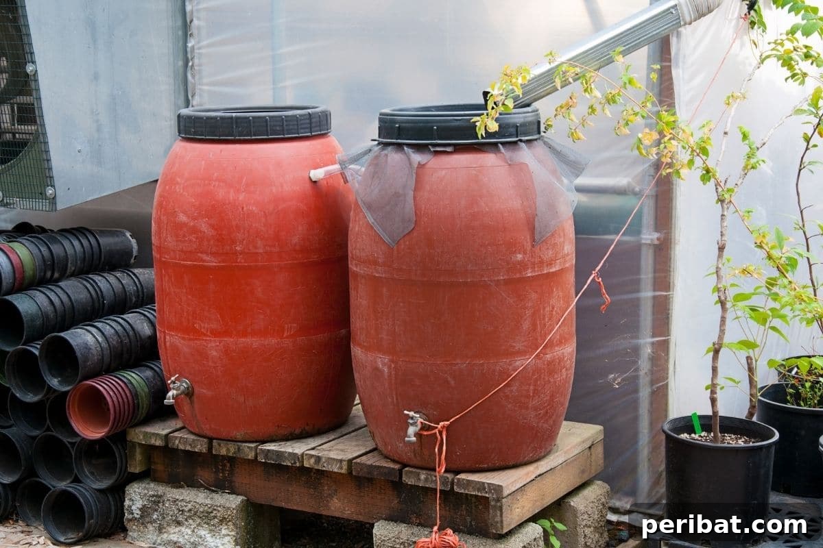 5 Easy Steps to Build a Rain Barrel for Your Garden 6 two attached red water barrel