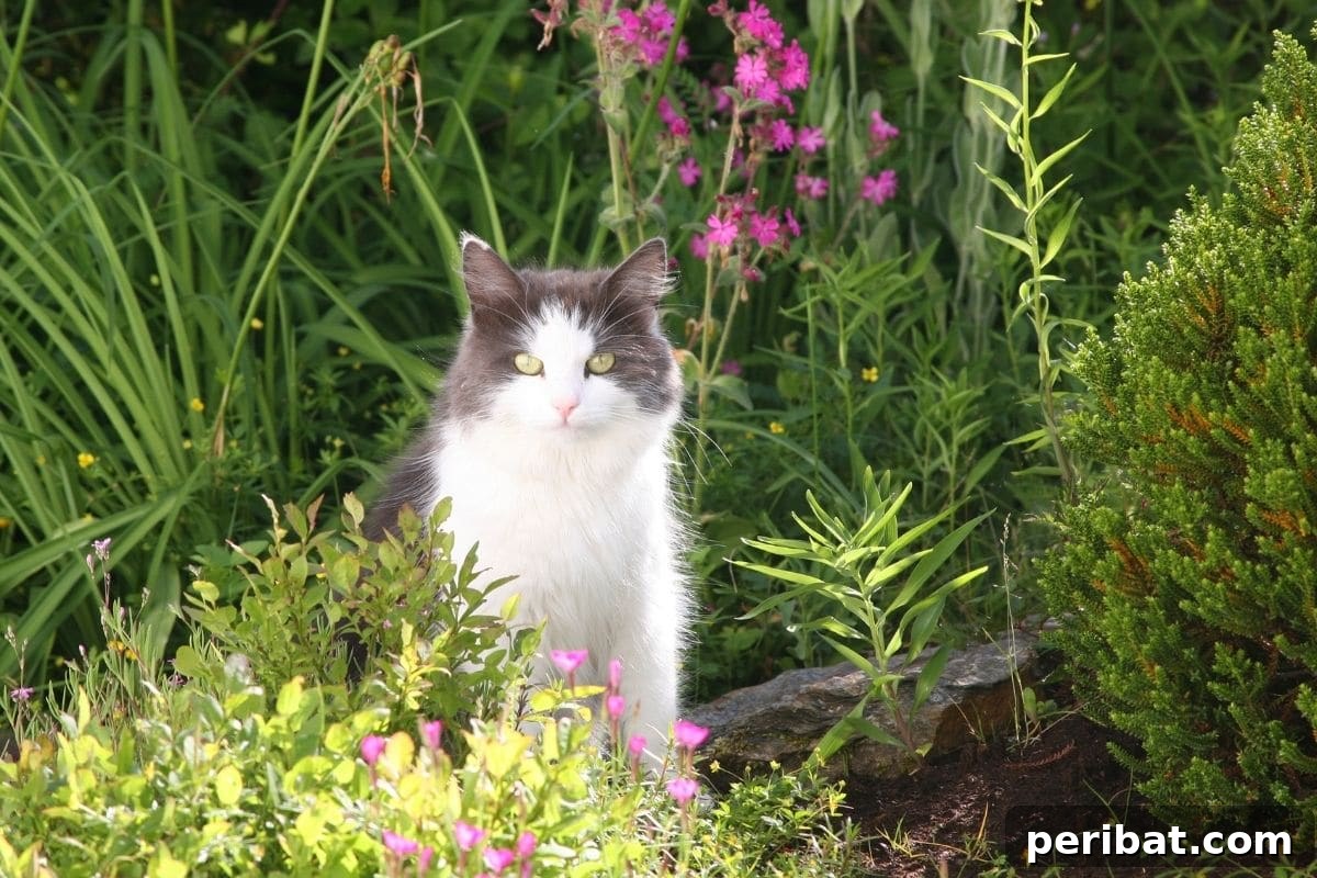 13 Clever Tea Bag Uses for a Healthier Garden 11 A domestic cat playfully sitting among garden plants.