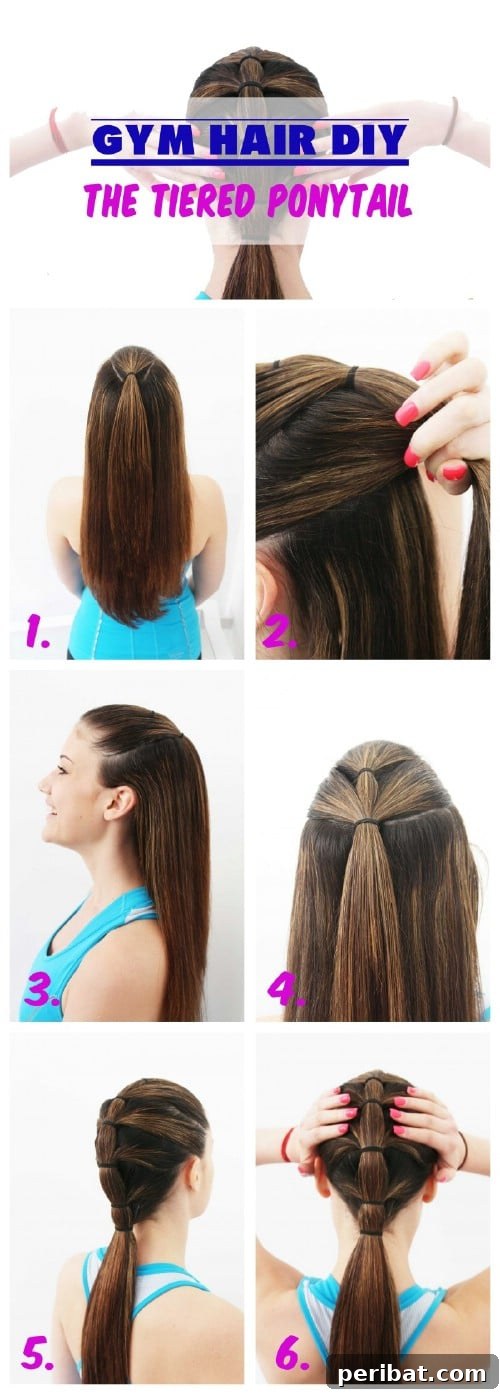 A practical and stylish tiered ponytail, perfect for workouts or everyday wear
