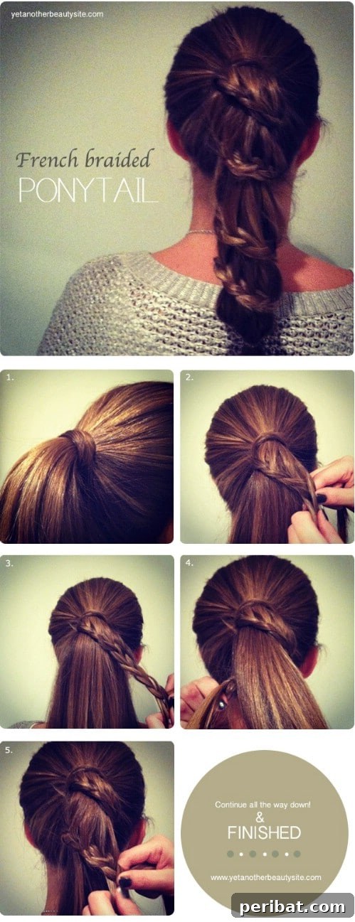 Elevate a classic ponytail with an elegant French braid wrap, for a sophisticated look