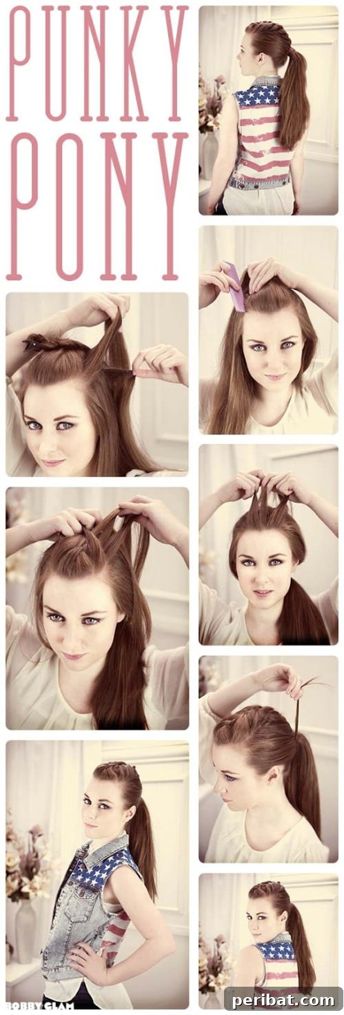 Achieve an edgy fauxhawk ponytail with a simple French braid, for a punky vibe