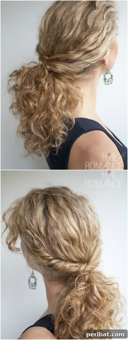 Tame and showcase curly hair with this elegant twisted ponytail tutorial