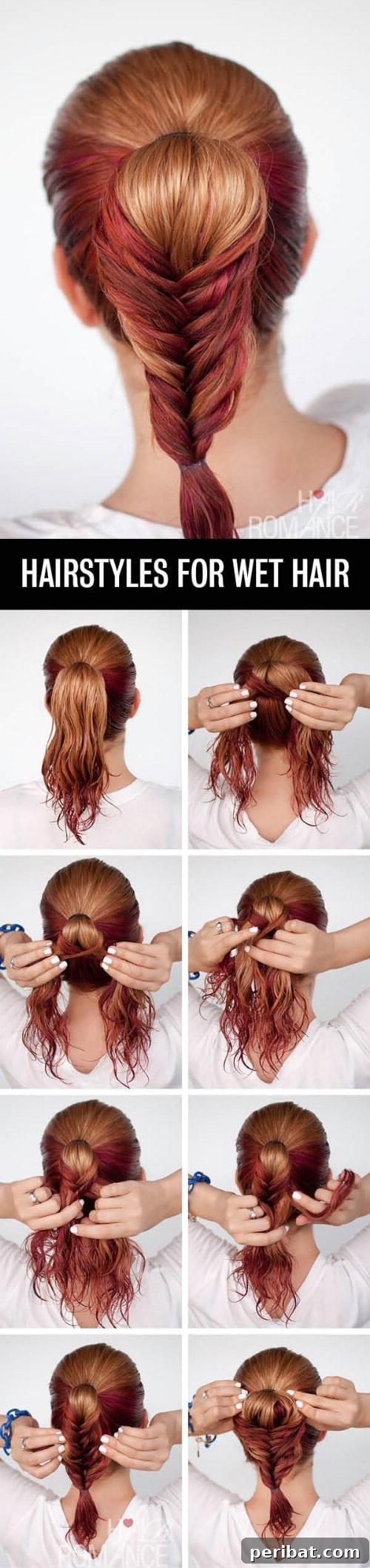 Master the fishtail ponytail for a bohemian, textured, and stylish look, even with wet hair