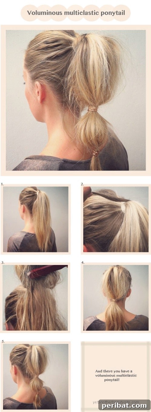 Create a voluminous and playful multi-elastic ponytail for a fun look