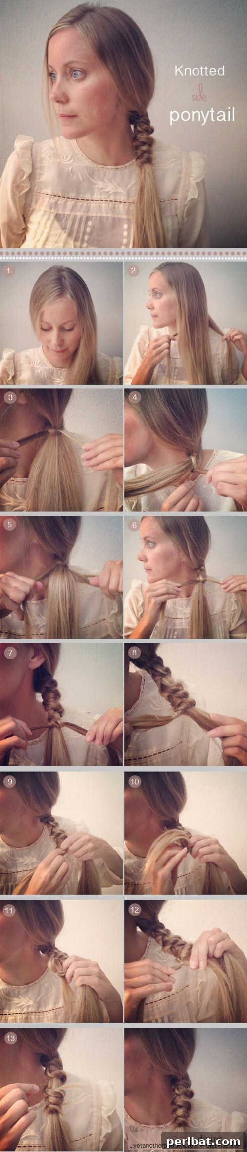 Achieve a bohemian and textured look with the stylish knotted ponytail