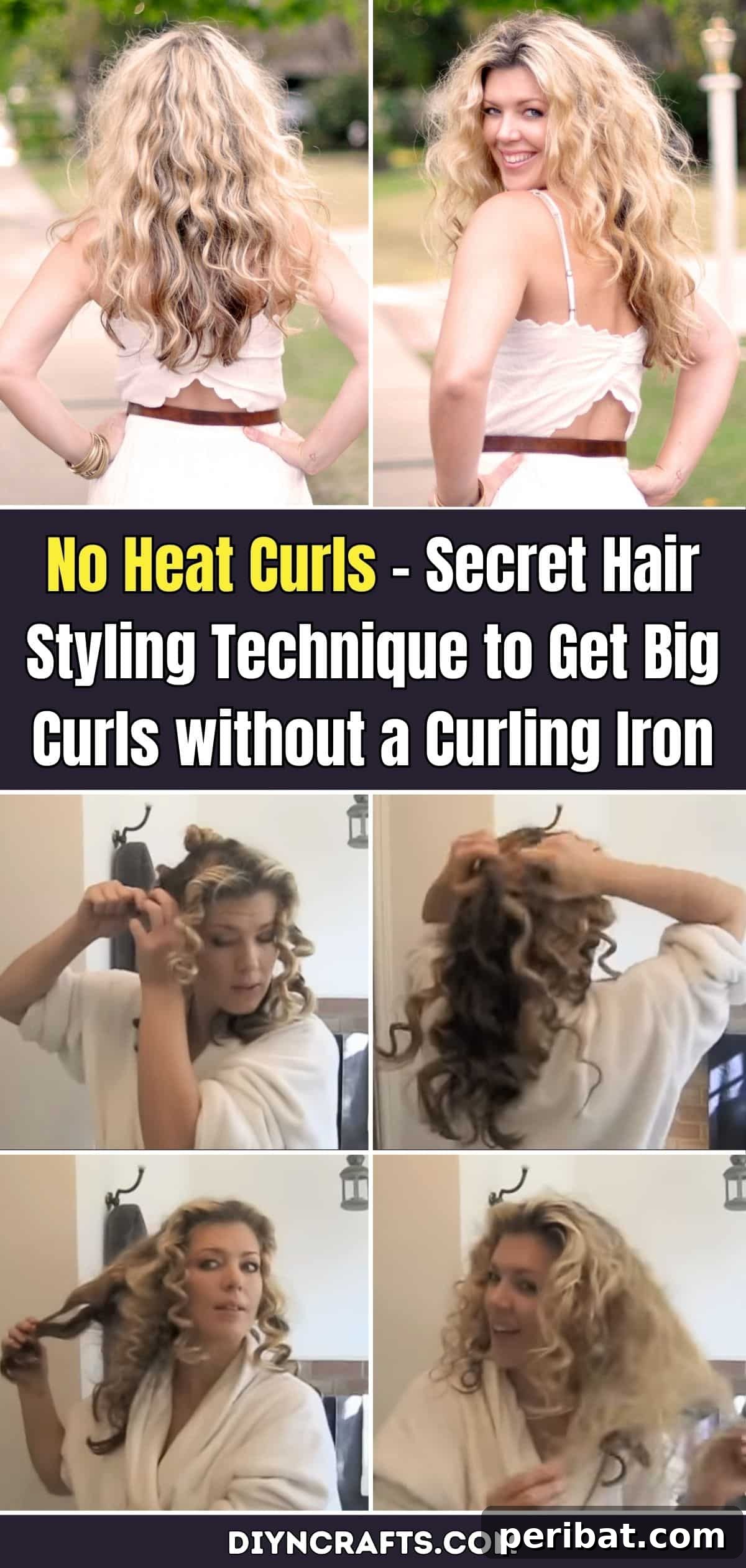 The Ultimate No-Heat Curl Hack for Big, Bouncy Hair 2 Achieve Big, Bouncy Curls without Heat Damage using Twisted Buns and Bantu Knots