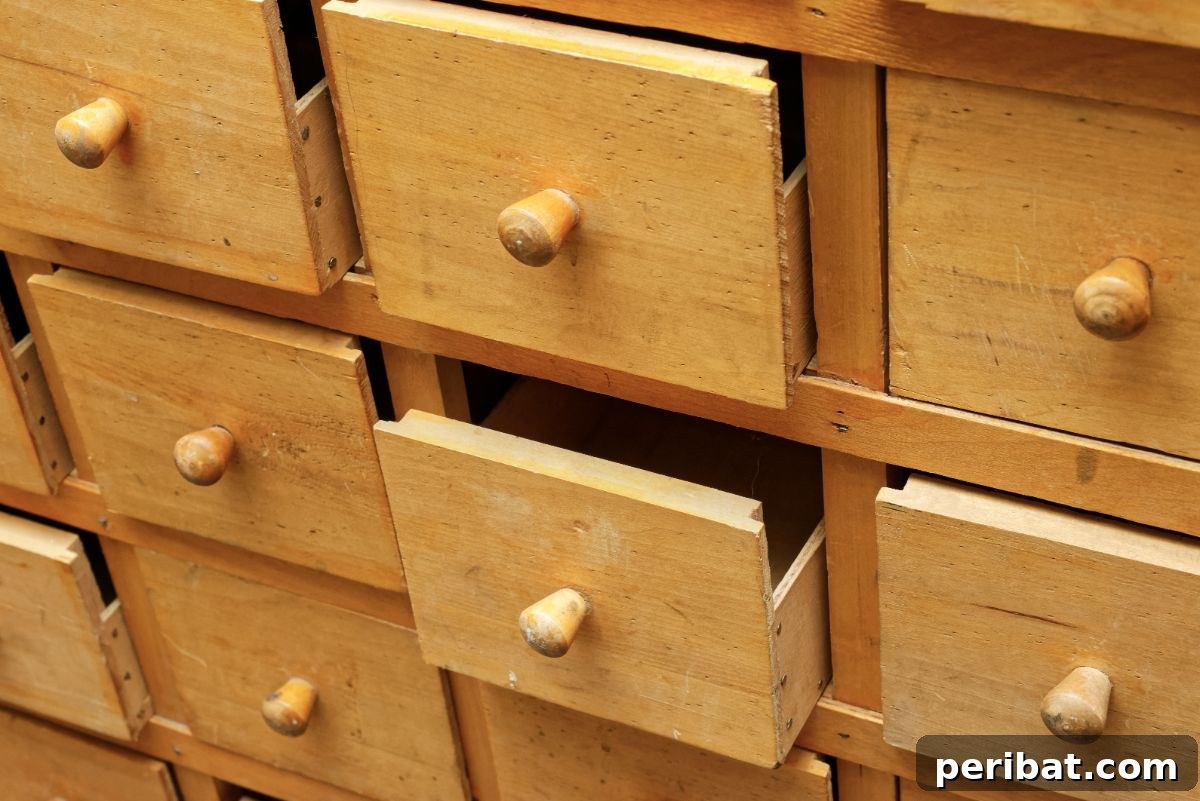 Old wooden closet with drawers, ripe for repurposing