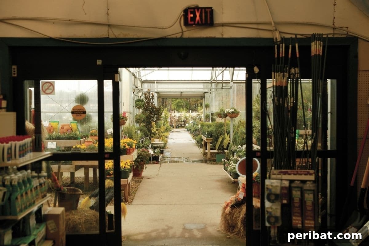 an entrance or exit of a gardening store or center