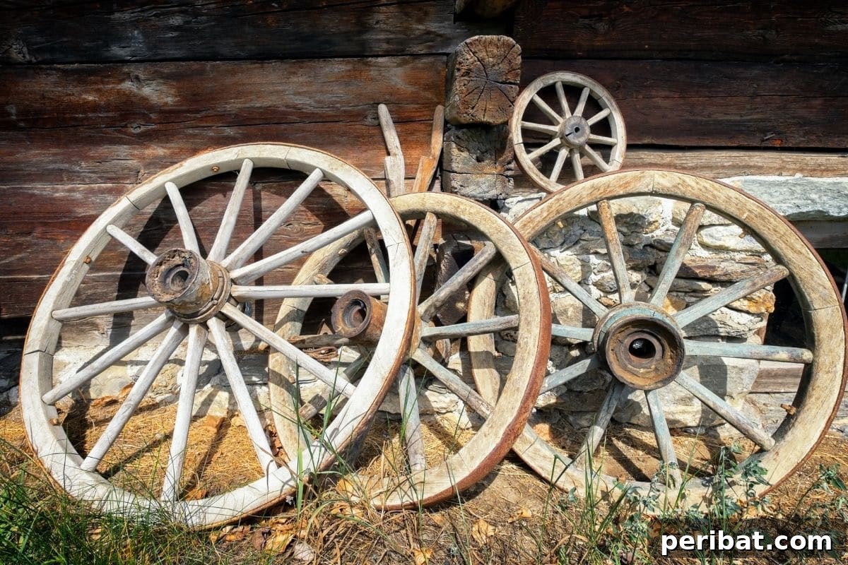 an old rustic wagon wheels