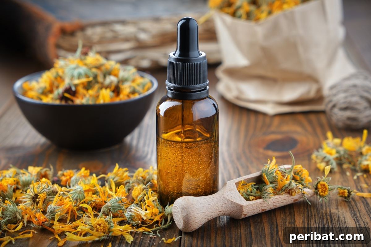 extracted essential oil from marigold flowers