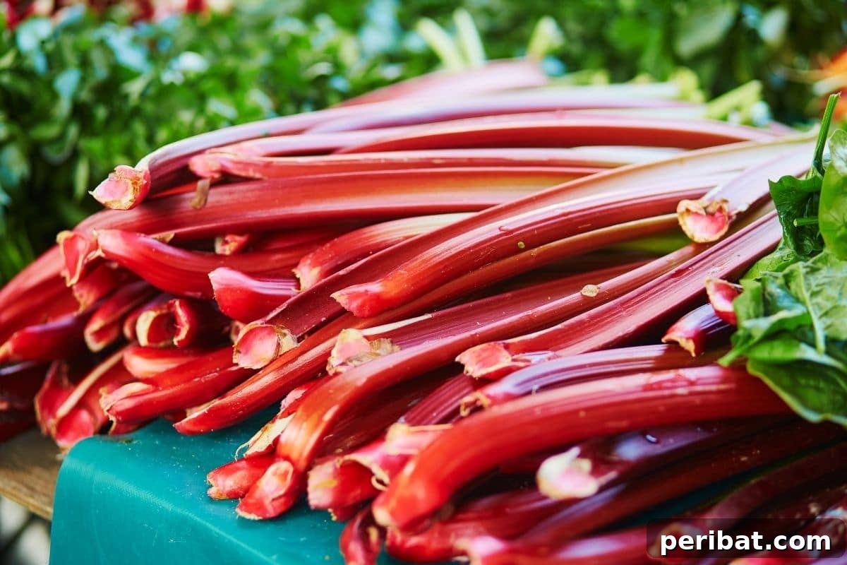 Mastering Rhubarb Simple Steps for Unforgettable Flavor 4 harvested rhubarb stalks in a table