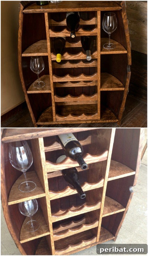 Rustic Half Wine Barrel Bottle Cabinet
