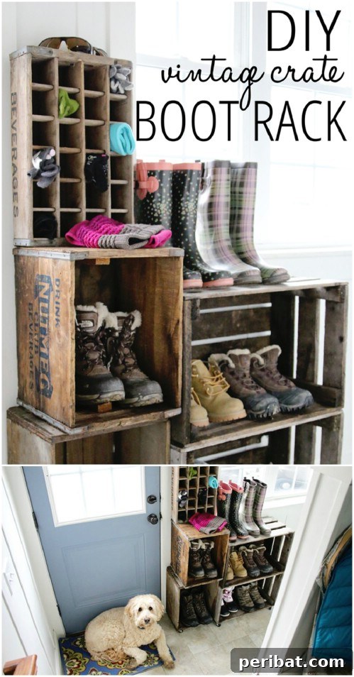 Vintage Crate Boot and Shoe Rack with Wheels