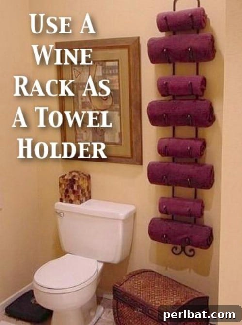 Wine Rack Repurposed as Towel Holder