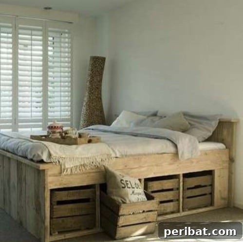 Rustic Bed with Under-Bed Crate Storage