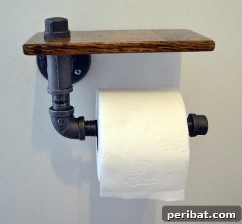Industrial Pipe Toilet Paper Holder with Reclaimed Wood Shelf
