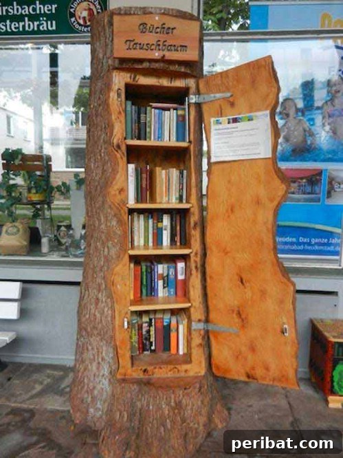 Hollowed Log Book Shelf with Door