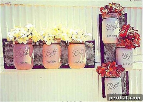 Mason Jar Wall Vases on Burlap Pallets