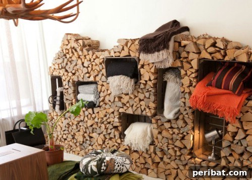 Decorative Firewood Pile with Crate Storage