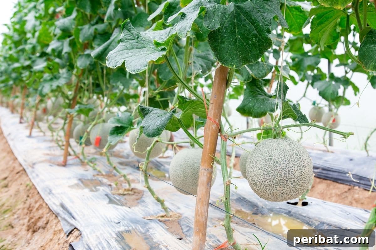 Row of melon tree in the farm