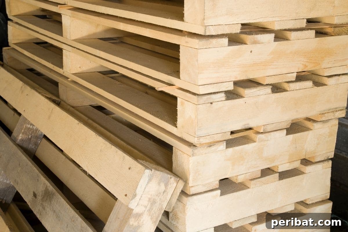 Stockpile of wooden pallets, ready for repurposing in the garden