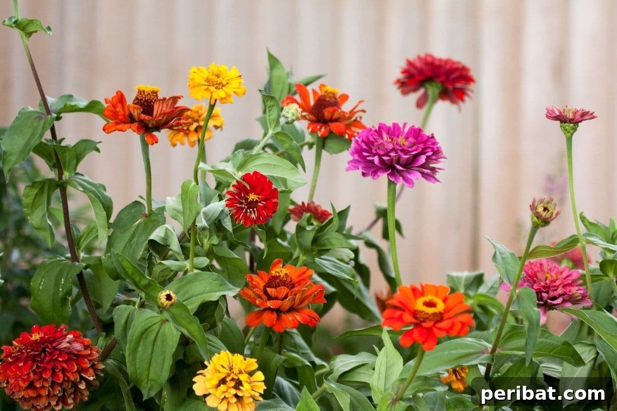 21 Flowers Your Vegetable Garden Needs to Thrive 13 zinnias flowers of different colors blooming in the backyard garden