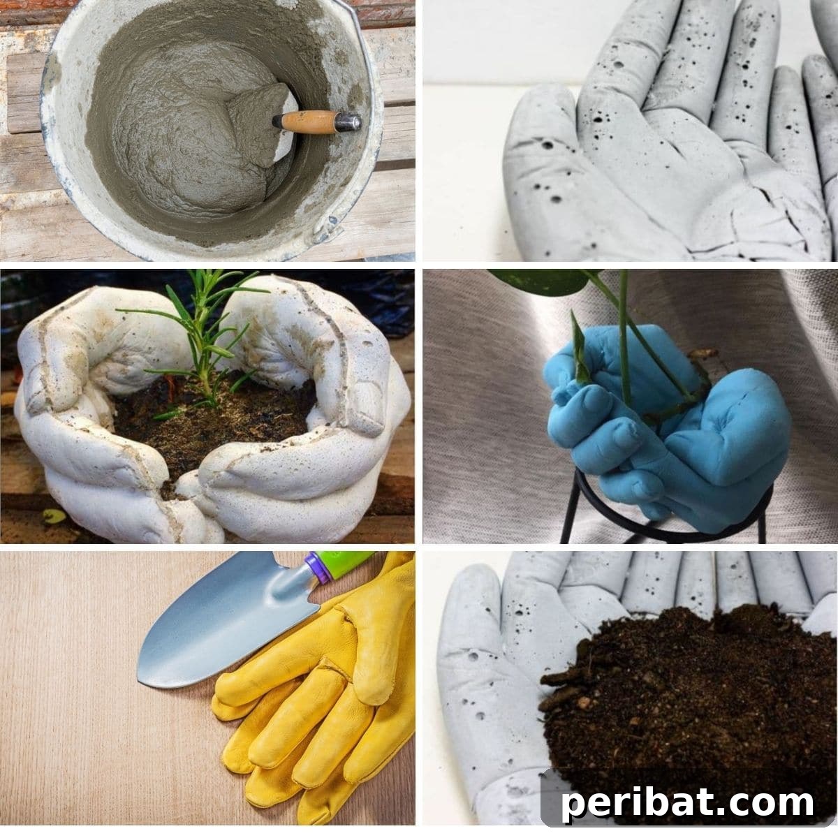 Craft Your Own Concrete Hand Planter 2 Steps showing how to make a concrete hand planter.