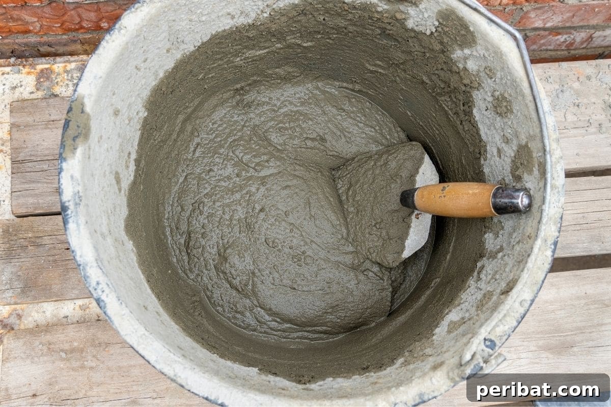 Craft Your Own Concrete Hand Planter 4 mixing the concrete in a bucket with a trowel