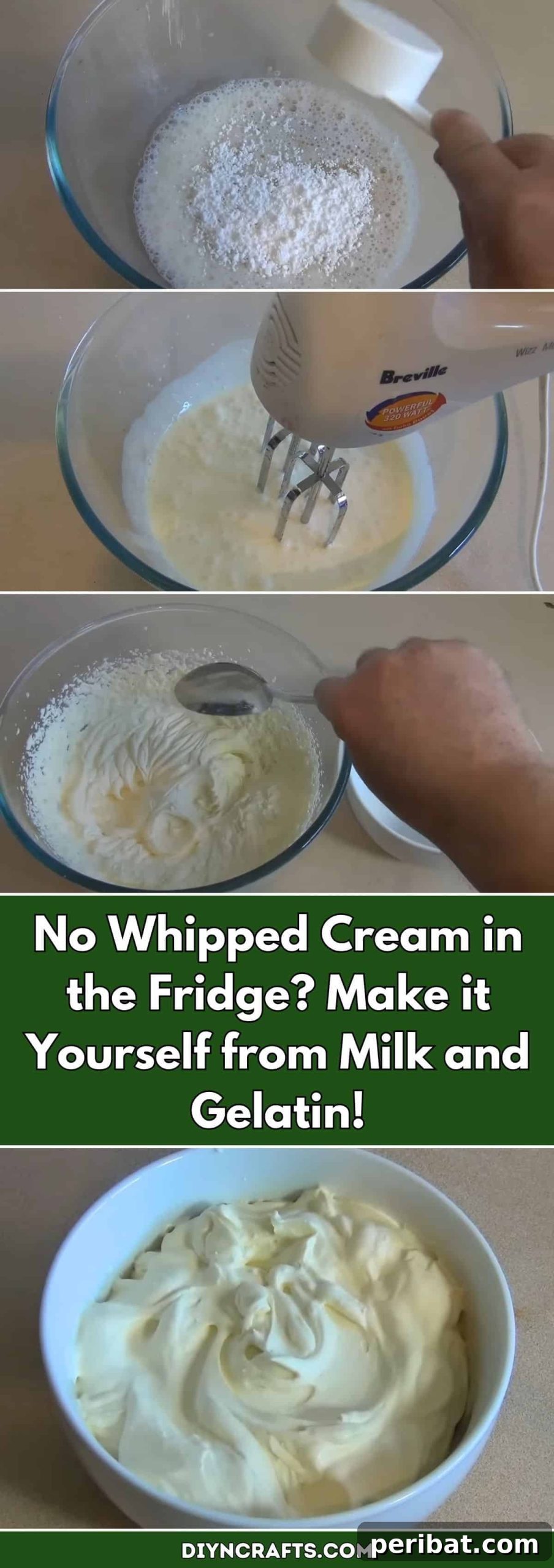 No Whipped Cream No Problem Make It With Milk and Gelatin 2 Homemade whipped cream from milk and gelatin: a fluffy, delicious, and stable alternative to heavy cream for all your dessert topping needs.