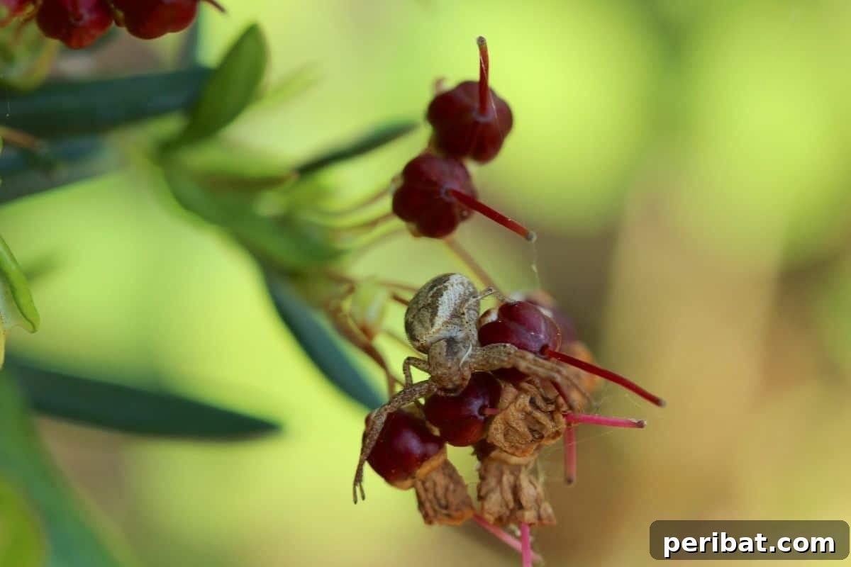 cranberries with crawling spider in the garden