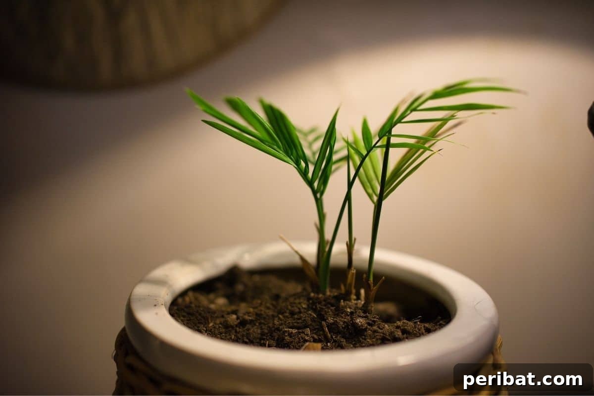 Create Beautiful Room Dividers with These 7 Indoor Plants 7 A small, elegant Areca palm tree flourishing in a pot indoors.