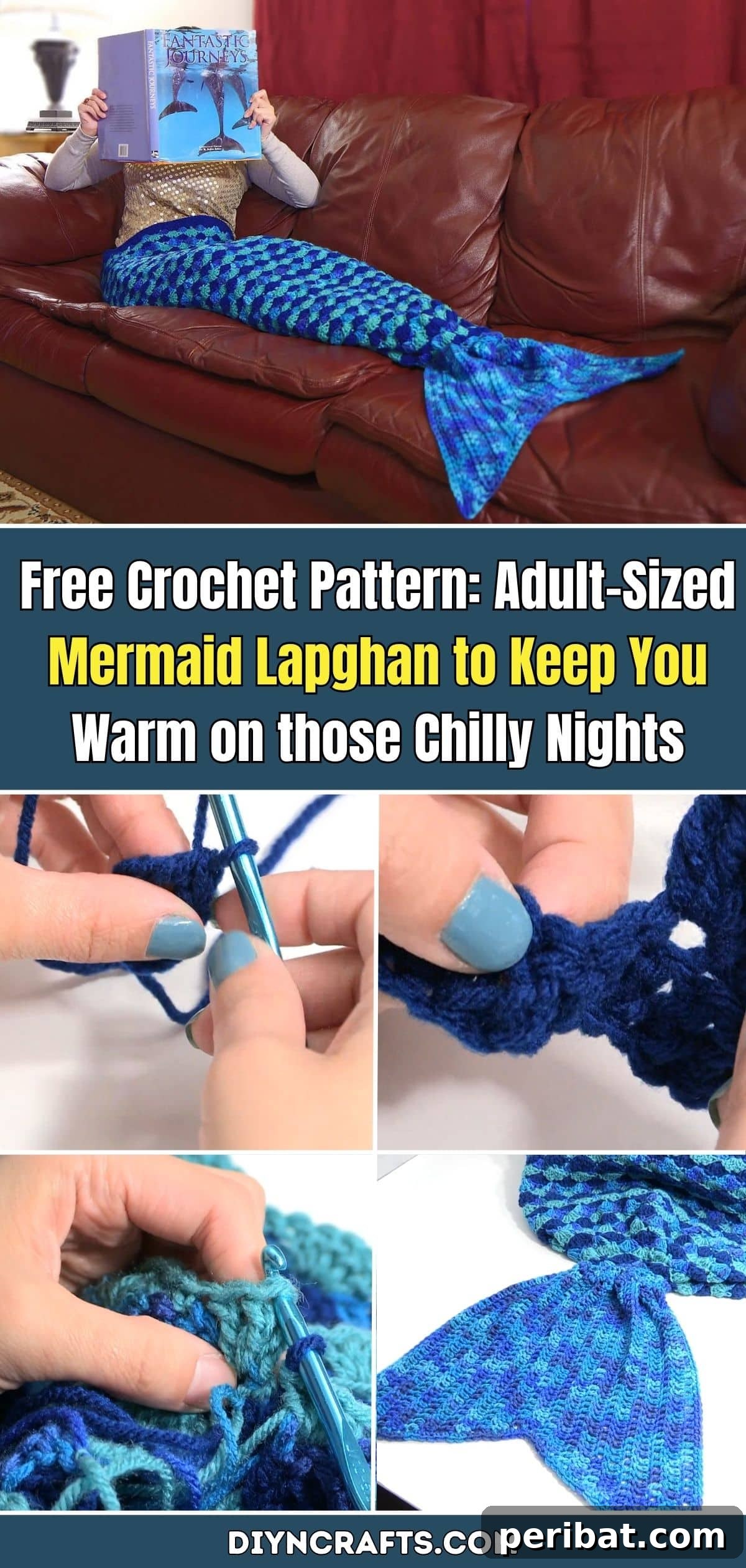 Craft a Free Adult Mermaid Lapghan Pattern for Cozy Evenings 2 Free Crochet Pattern: Adult-Sized Mermaid Lapghan to Keep You Warm on those Chilly Nights pinterest image