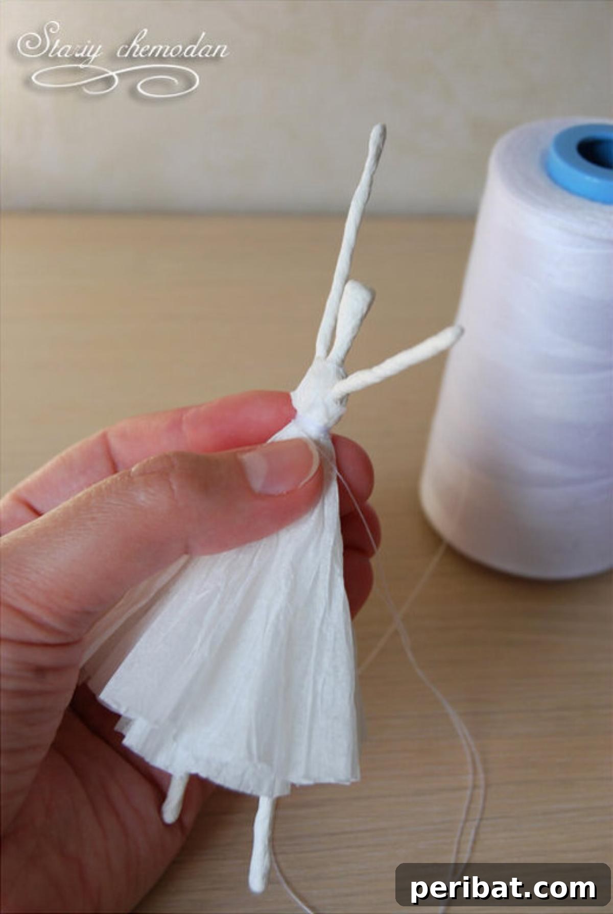Transform Wire and Napkins into Dancing Ballerinas 11 Step 9 - How to Make Dancing Ballerinas from Wire and Napkins: Cinching the Waist and Posing