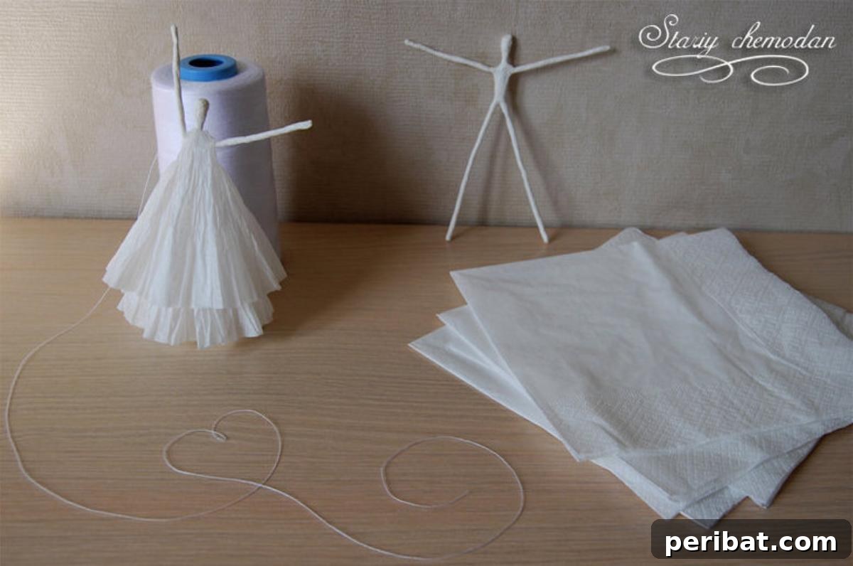 Transform Wire and Napkins into Dancing Ballerinas 10 Step 8 - How to Make Dancing Ballerinas from Wire and Napkins: Dressing the Figure