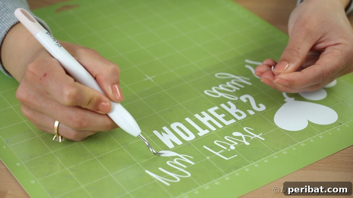 Weeding the 'My First Mother's Day' message with a tool
