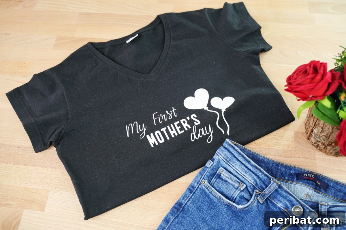 Black Mother's Day shirt by jeans on a table